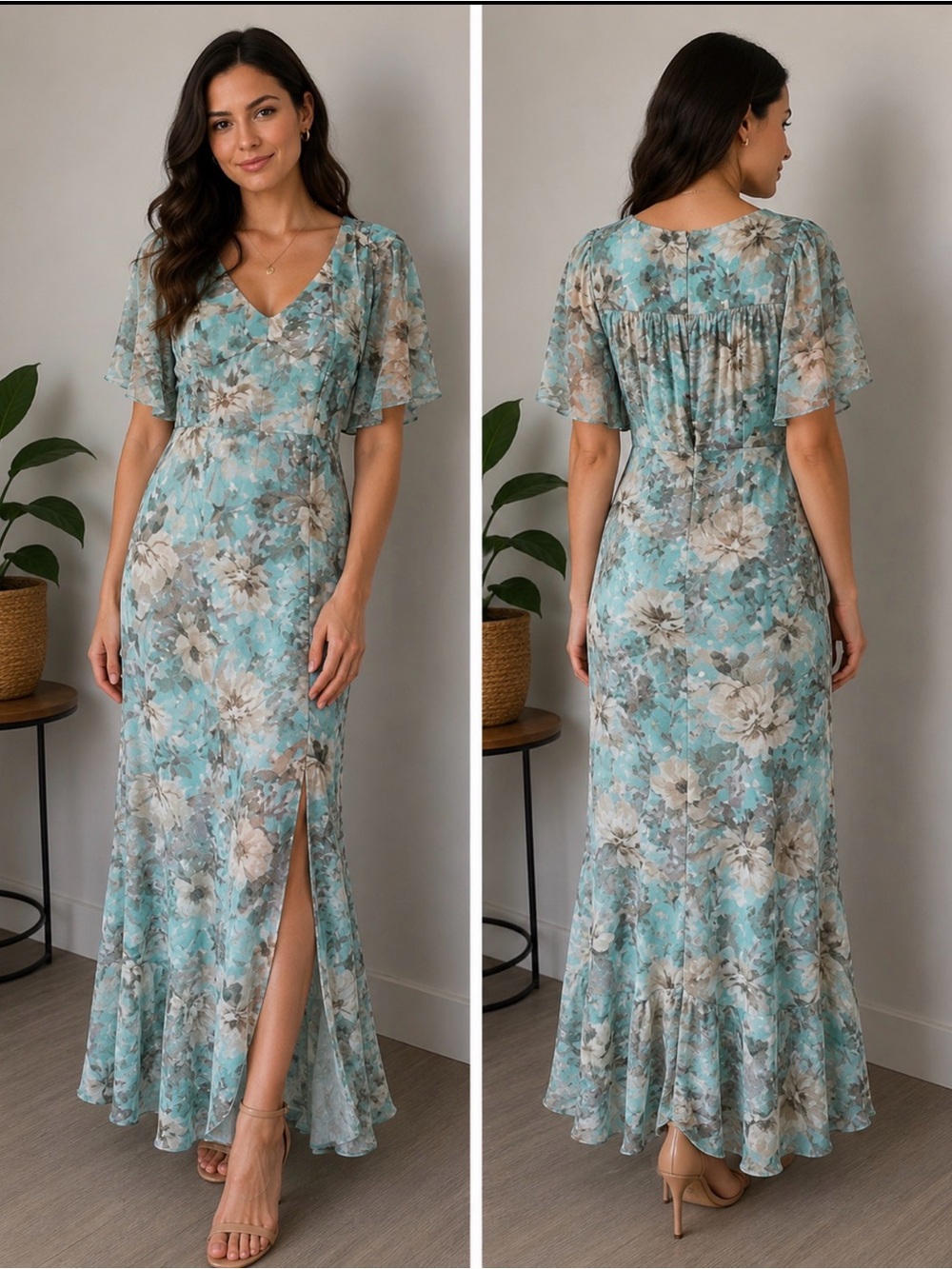 R&M‎ Richard’s Blue and White Floral Maxi Dress